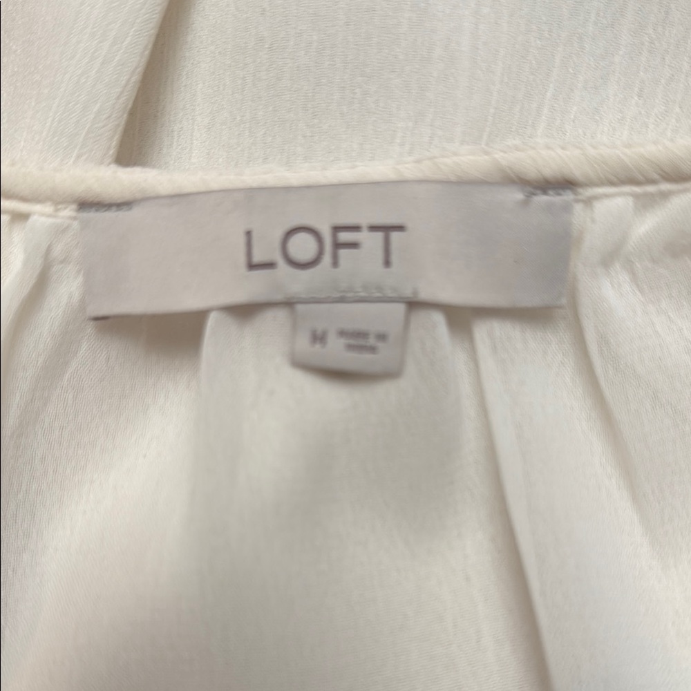 LOFT Cream Ruffled Tie Front Blouse - Picture 2 of 5